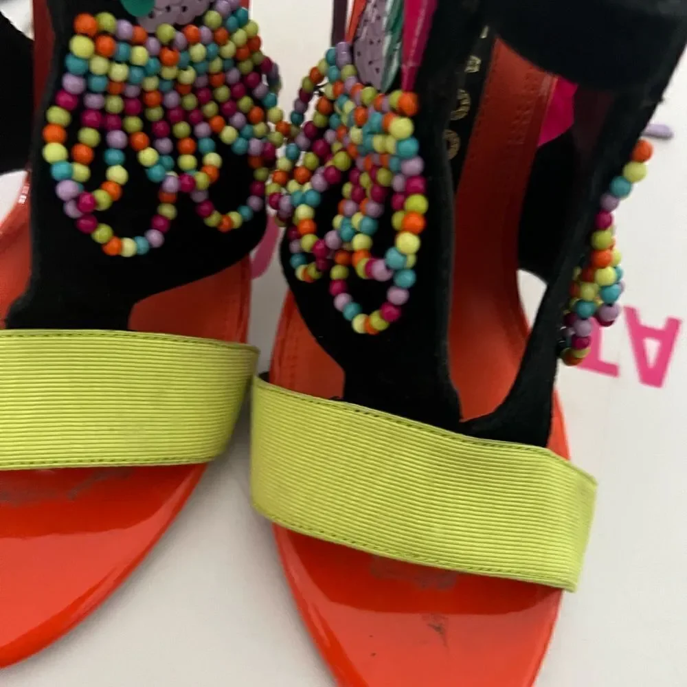 Kat Maconie aya Sandals Bird Parrot Beaded Glitter Heels Runway dressStone Shoes